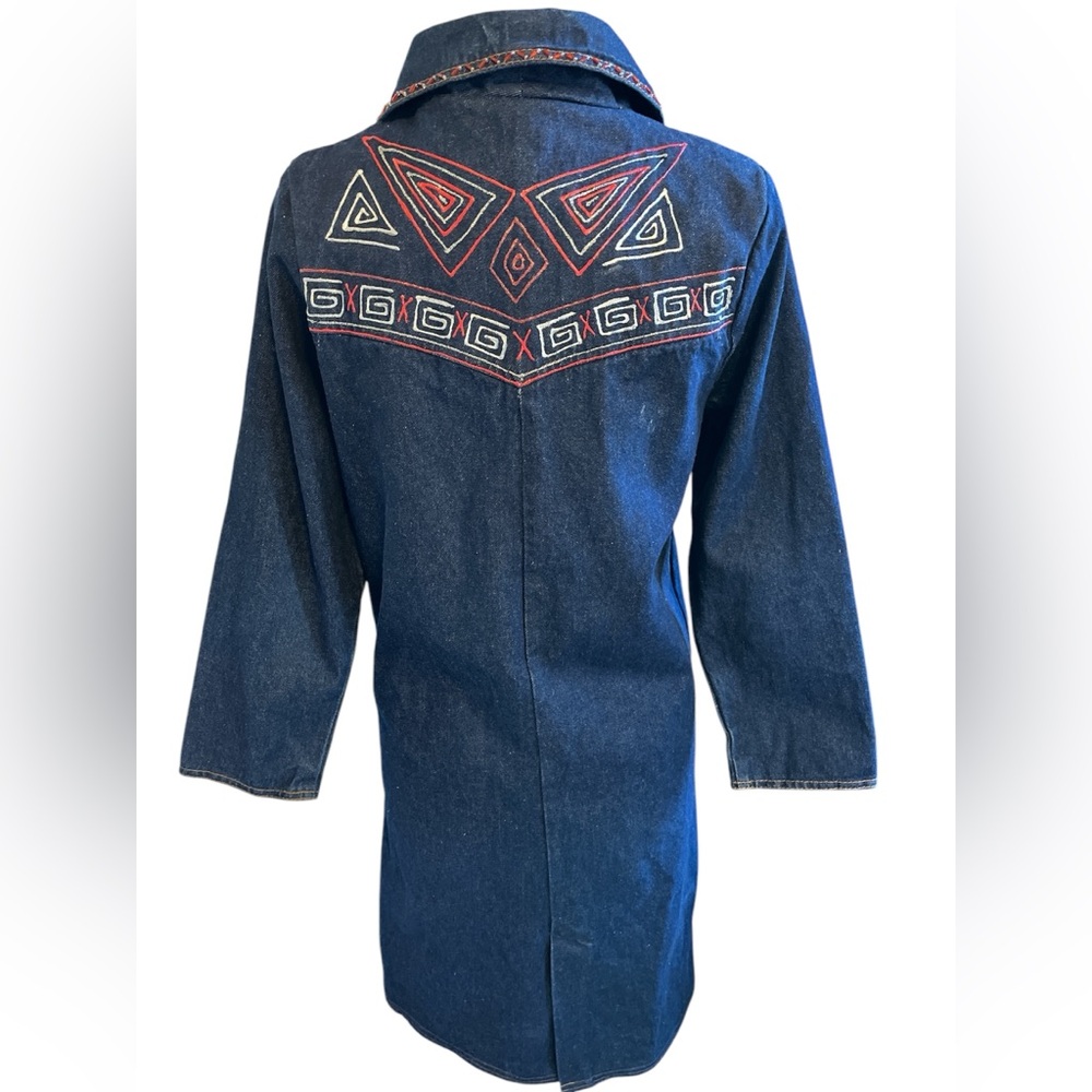 Boone Industries Denim Duster Button up Coat Beads & Modern detail Made in USA - Picture 4 of 17